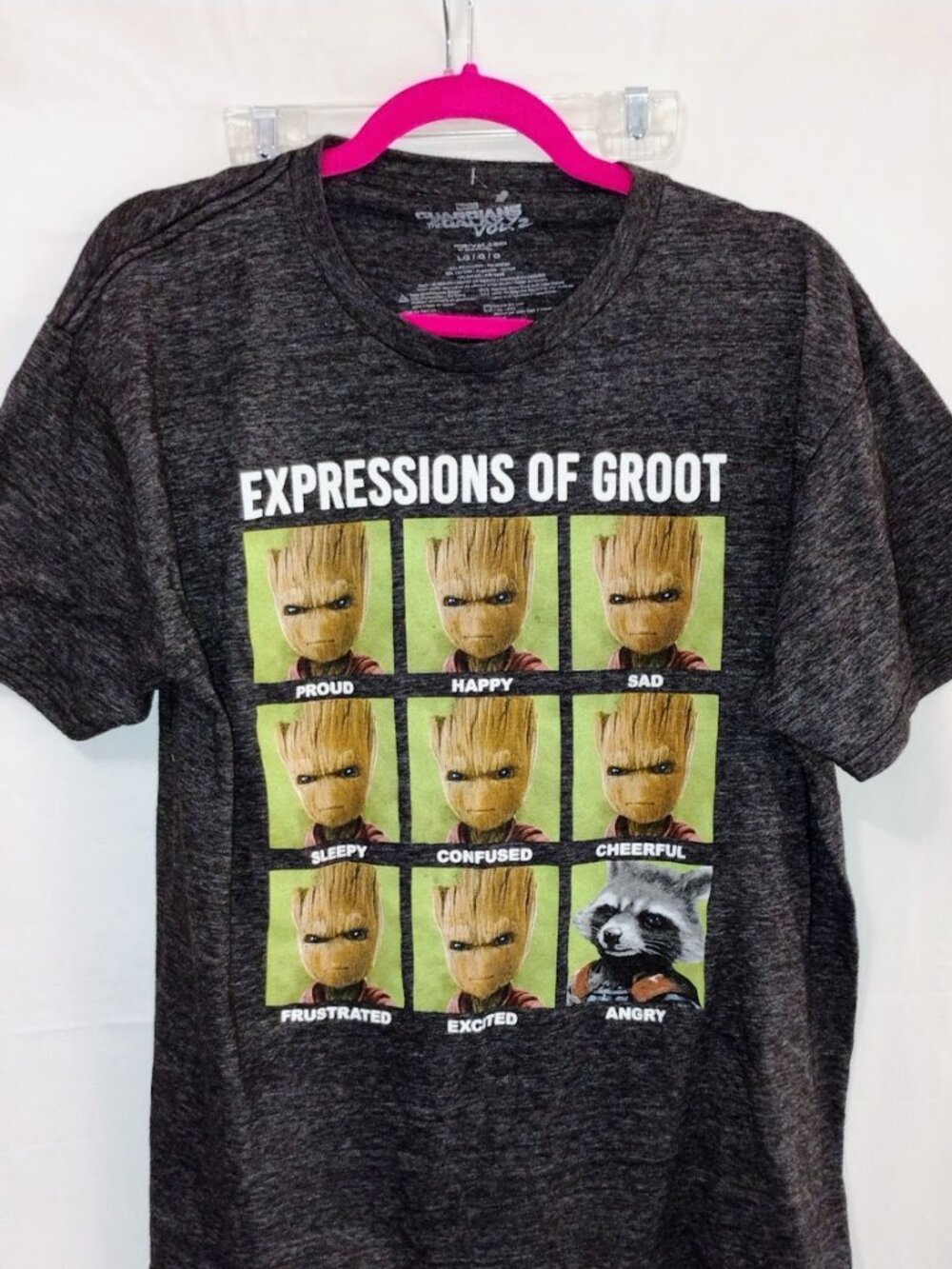 Marvel Guardians of the Galaxy graphic t-shirt titled "Expressions of Groot."
